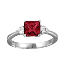 Load image into Gallery viewer, Sterling Silver Rhodium Plated Square Shaped Ring With Red And Clear CZ Stones