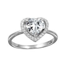 Load image into Gallery viewer, Sterling Silver Rhodium Plated Halo Heart Shaped Ring With CZ Stones