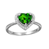 Sterling Silver Rhodium Plated Green Halo Heart Shaped Ring With CZ Stones