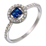 Sterling Silver Rhodium Plated Square And Round Shaped Ring With Blue And Clear CZAnd Dimensions 8.7mm