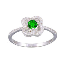 Load image into Gallery viewer, Sterling Silver Rhodium Plated CZ Knot Green Center Stone Ring