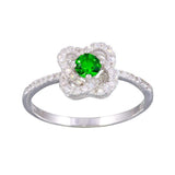 Sterling Silver Rhodium Plated CZ Knot Green Center Stone Ring