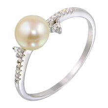 Load image into Gallery viewer, Sterling Silver Rhodium Plated White Pearl Ring with CZ