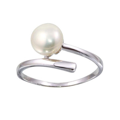 Sterling Silver Rhodium Plated Round Fresh Water Pearl Ring
