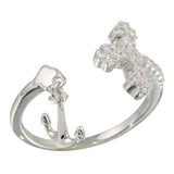 Sterling Silver Rhodium Plated Open Cross And Anchor Ring With CZ Stones