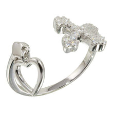 Load image into Gallery viewer, Sterling Silver Rhodium Plated Open Heart And Cross Ring With CZ Stones