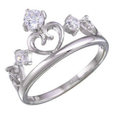 Sterling Silver Rhodium Heart Crown Shaped Ladies Ring With CZ Stones