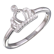 Load image into Gallery viewer, Sterling Silver Rhodium Plated Crown Shaped Ring With CZ Stones