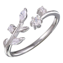 Load image into Gallery viewer, Sterling Silver Rhodium Plated Stem Shaped Ring With CZ Stones