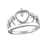 Sterling Silver Rhodium Plated Heart Crown Shaped Ring With CZ Stones