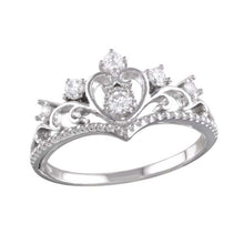 Load image into Gallery viewer, Sterling Silver Rhodium Plated Heart Tiara Ring With CZ Stones