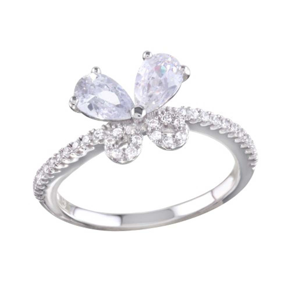 Sterling Silver Rhodium Plated Clear Butterfly CZ .925 Ring