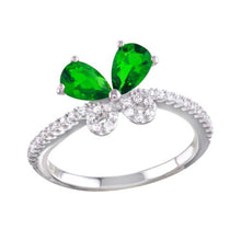 Load image into Gallery viewer, Sterling Silver Rhodium Plated Green Butterfly CZ Ring