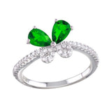 Sterling Silver Rhodium Plated Green Butterfly CZ Ring