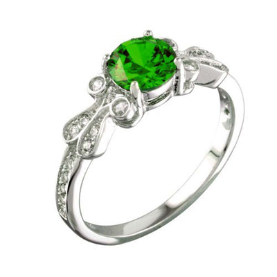 Sterling Silver Rhodium Plated Green Oval CZ Ring