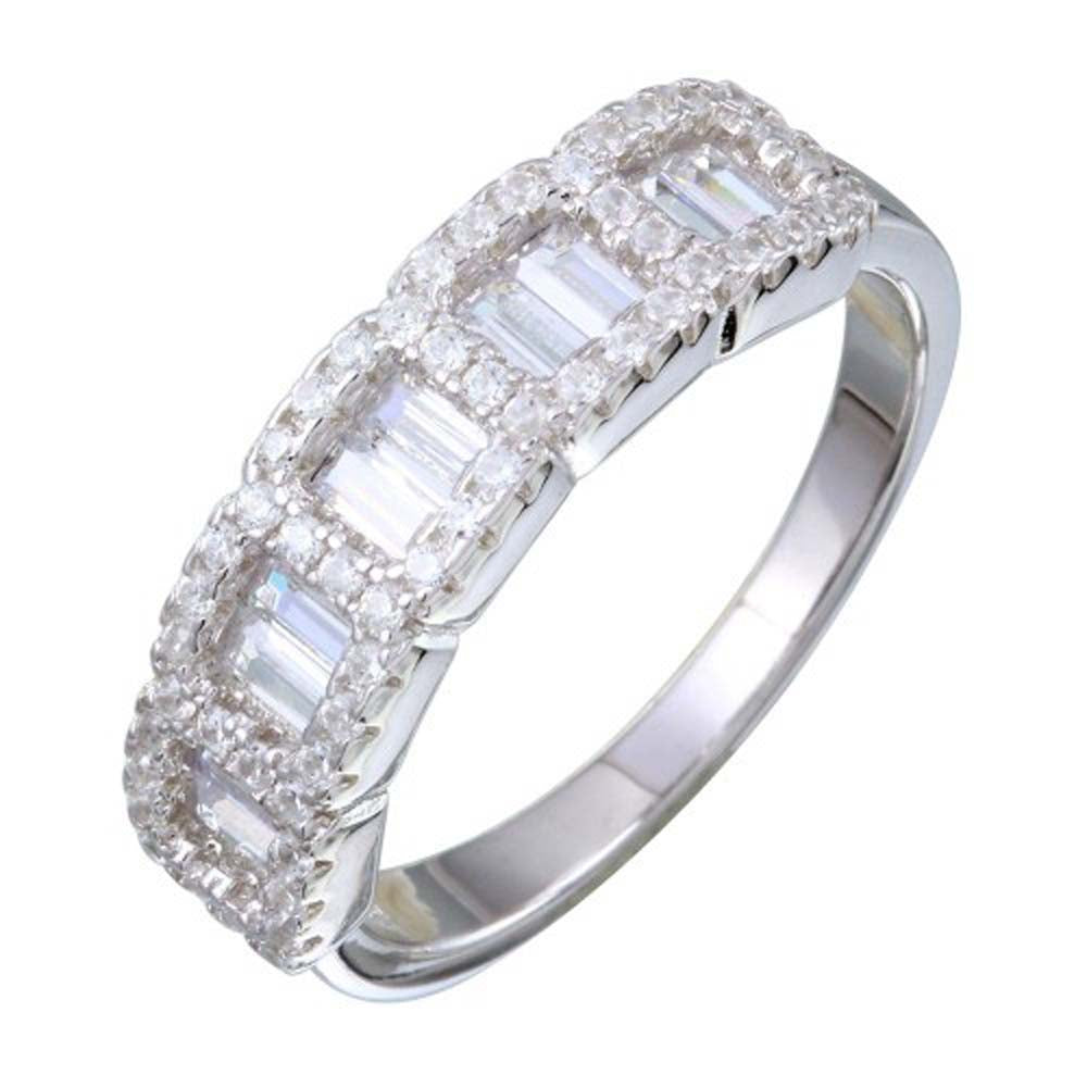 Sterling Silver Silver 5 Square CZ Stone Ring