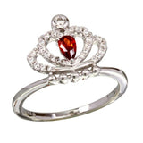 Sterling Silver Rhodium Plated Crown Shaped Ring With Red And Clear CZ Stones