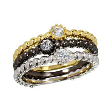 Load image into Gallery viewer, Sterling Silver Tri Color Ring Set With CZ