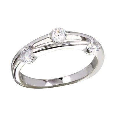 Sterling Silver Rhodium Plated Round Shaped Ring With CZ Stones