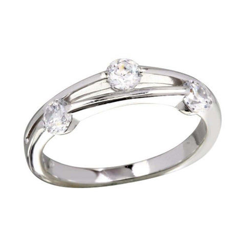 Sterling Silver Rhodium Plated Round Shaped Ring With CZ Stones