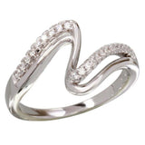 Sterling Silver Rhodium Plated Double Wave Shaped Ring With CZ Stones