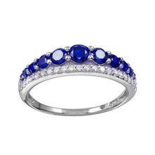 Load image into Gallery viewer, Sterling Silver Rhodium Plated Round  Blue And Clear Stones Ring