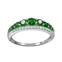 Load image into Gallery viewer, Sterling Silver Rhodium Plated Round Green And Clear Stones Ring