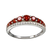 Load image into Gallery viewer, Sterling Silver Rhodium Plated Round Red And Clear Stones Ring