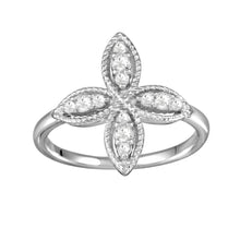 Load image into Gallery viewer, Sterling Silver Rhodium Plated Four Petal Ring with CZ