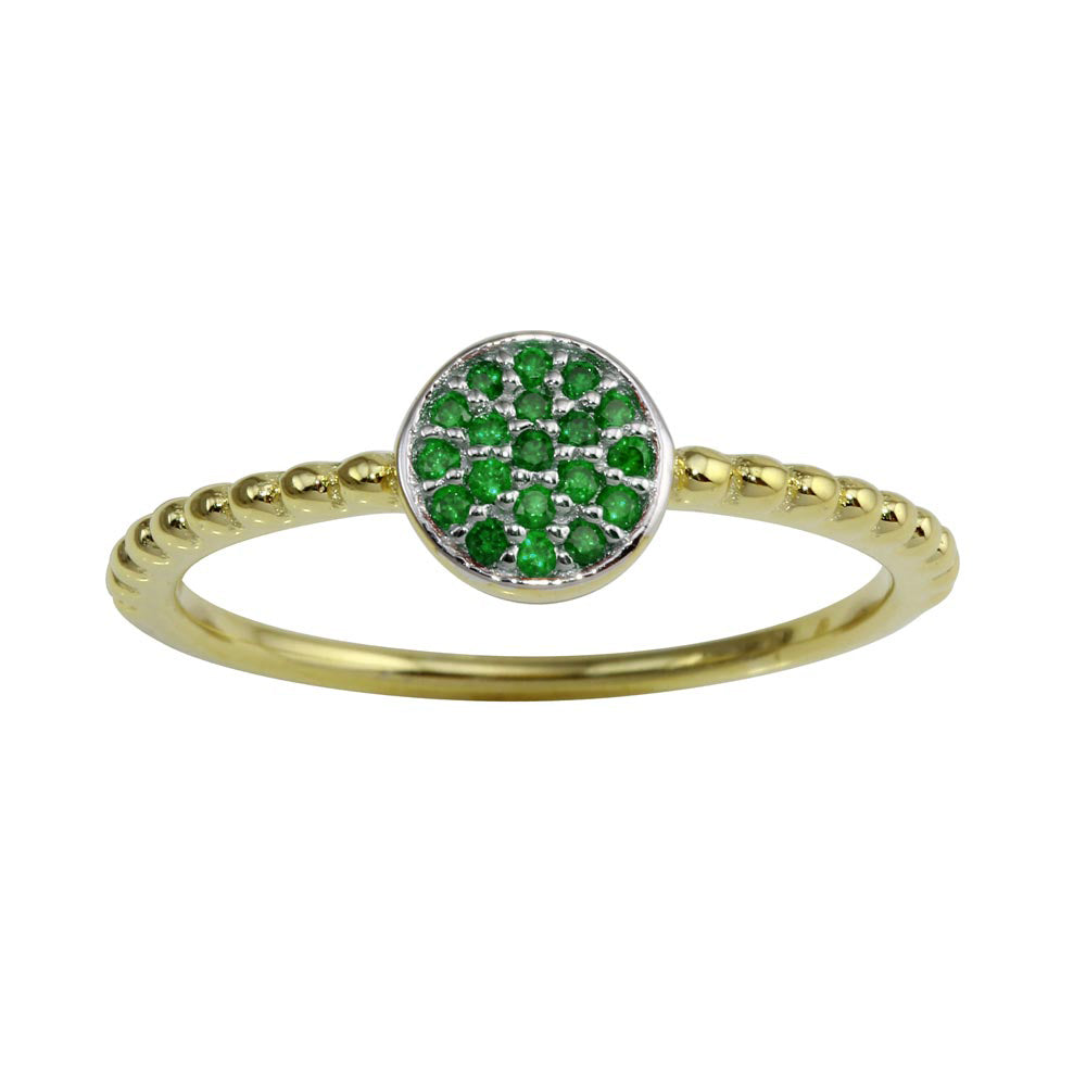 Sterling Silver Gold Plated Circle Ring with Green CZ