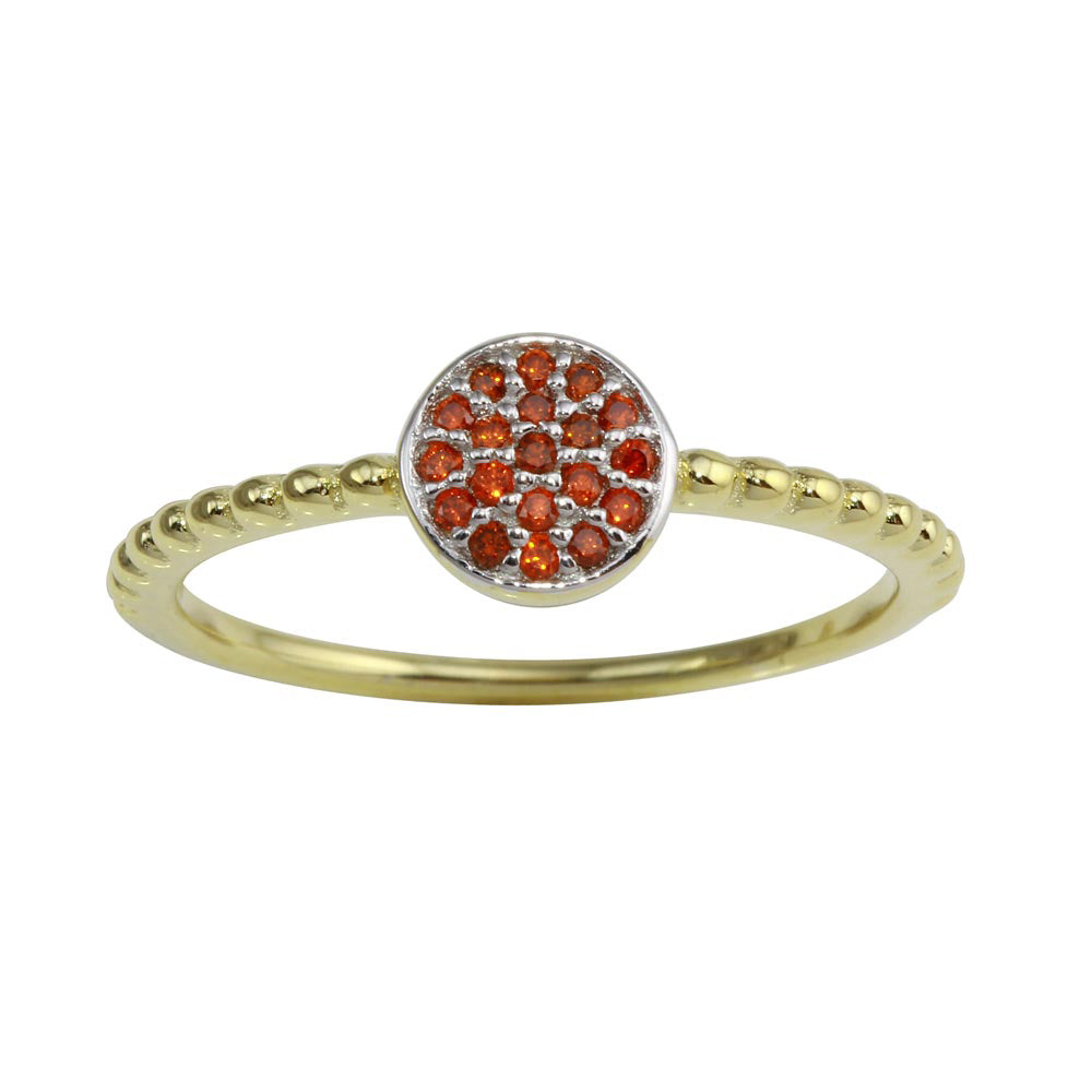 Sterling Silver Gold Plated Circle Ring with Red CZ