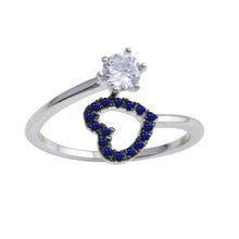 Load image into Gallery viewer, Sterling Silver Rhodium Plated Open Heart Ring with Blue and Clear CZ