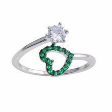 Load image into Gallery viewer, Sterling Silver Rhodium Plated Open Heart Ring with Green and Clear CZ