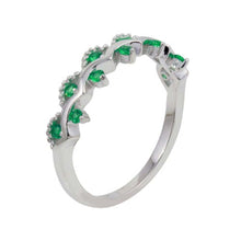 Load image into Gallery viewer, Sterling Silver Rhodium Plated Wavy Ring with Green CZ