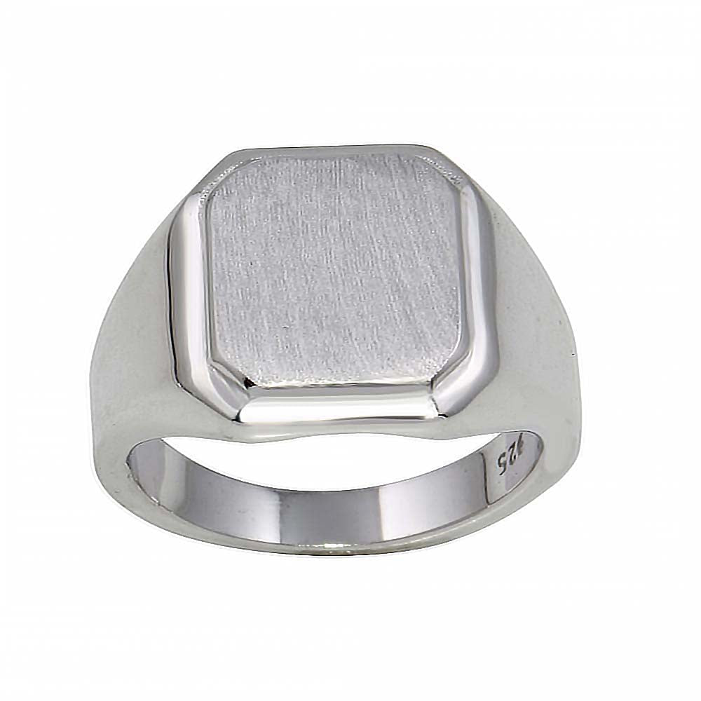 Sterling Silver Rhodium Plated Engravable With Matte Finish Octagon Ring