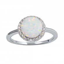Load image into Gallery viewer, Sterling Silver Rhodium Plated Round With CZ White Opal Stone Ring