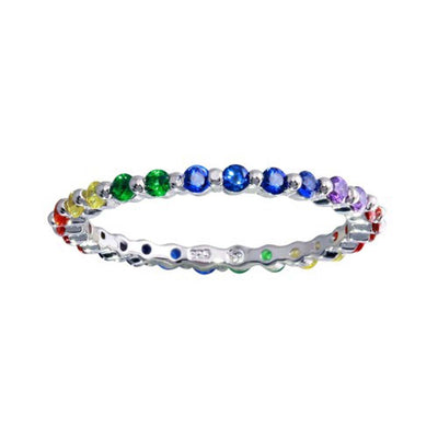 Sterling Silver Rhodium Plated Rainbow CZ Eternity Ring