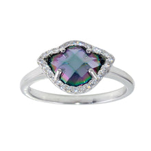 Load image into Gallery viewer, Sterling Silver Rhodium Plated Oval Synthetic Mystic Topaz CZ Ring