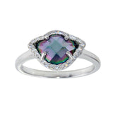 Sterling Silver Rhodium Plated Oval Synthetic Mystic Topaz CZ Ring