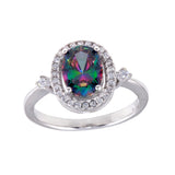 Sterling Silver Rhodium Plated Oval Solitaire Synthetic Mystic Topaz CZ Ring