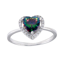 Load image into Gallery viewer, Sterling Silver Rhodium Plated Heart Synthetic Mystic Topaz CZ Ring