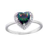 Sterling Silver Rhodium Plated Heart Synthetic Mystic Topaz CZ Ring