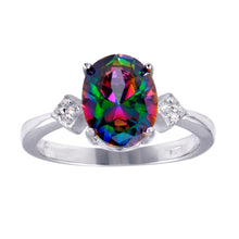 Load image into Gallery viewer, Sterling Silver Rhodium Plated Oval Mystic Topaz CZ Ring