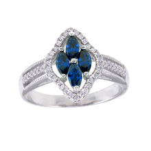 Load image into Gallery viewer, Sterling Silver Rhodium Plated 4 Blue Marquise Center CZ Ring