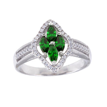 Load image into Gallery viewer, Sterling Silver Rhodium Plated 4 Green Marquise Center CZ Ring