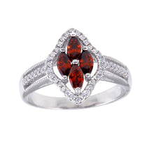 Load image into Gallery viewer, Sterling Silver Rhodium Plated 4 Red Marquise Center CZ Ring