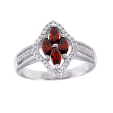 Sterling Silver Rhodium Plated 4 Red Marquise Center CZ Ring