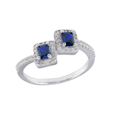 Load image into Gallery viewer, Sterling Silver Rhodium Plated Double Square Blue Center CZ Ring