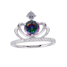 Load image into Gallery viewer, Sterling Silver Rhodium Plated Crown Synthetic Mystic Topaz CZ Ring