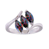 Sterling Silver Rhodium Plated 3 Oval Mystic Topaz CZ Ring